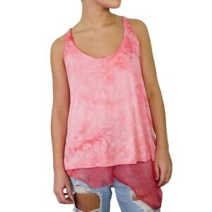 Y2k Pink Tie Dye Flutter Mesh Cami Tank Top Medium